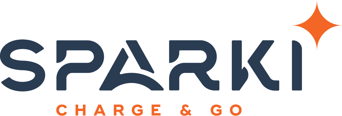 Borne de recharge électrique rapide Sparki située au Frunpark Châtelineau en Wallonie. Solution idéale pour recharger son véhicule électrique pendant ses courses.